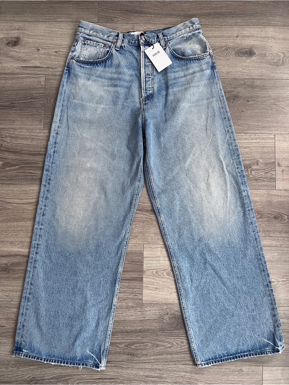 AGOLDE Wide Legs Jeans Size 32 Passage Blue Distressed High Rise Relaxed Retro